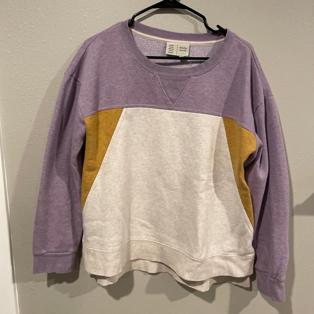 Anthropologie Colorblock Women's Sweater - Purple, White, and Yellow